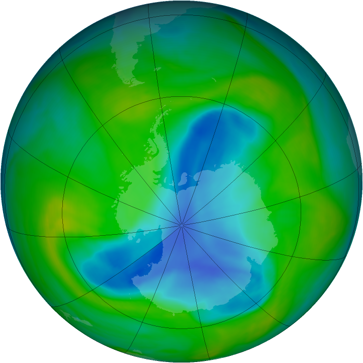 Antarctic ozone map for 03 December 2005